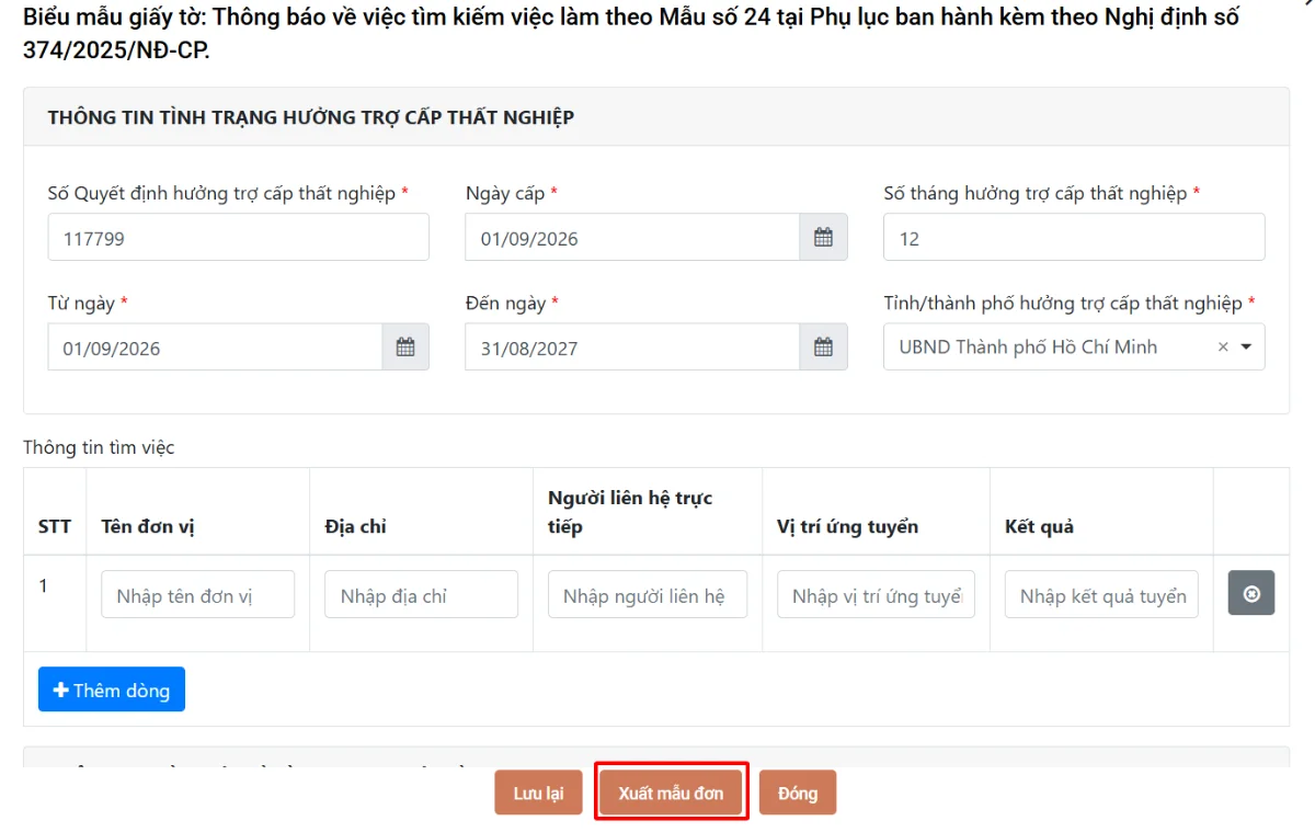 Ảnh chụp màn hình hướng dẫn khai — bước 4: Thành phần hồ sơ — Chọn xuất mẫu đơn dạng Word — bạn sẽ tải về file MauDon_xxxxx.docx.