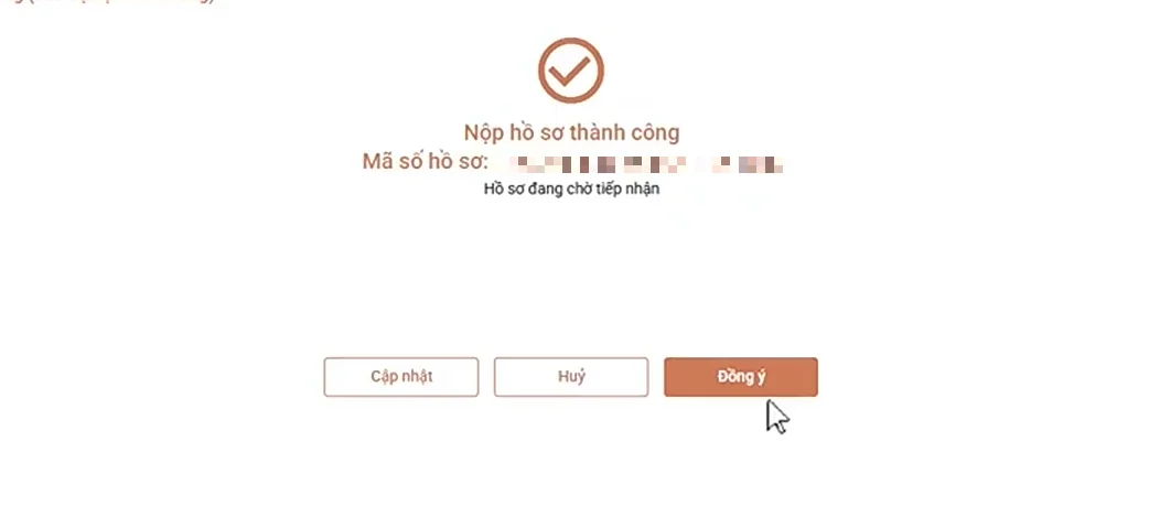 Ảnh chụp màn hình hướng dẫn khai — bước 5: Nhận kết quả — Chúc mừng bạn đã gửi thành công — lưu lại mã hồ sơ để tra cứu khi cần.