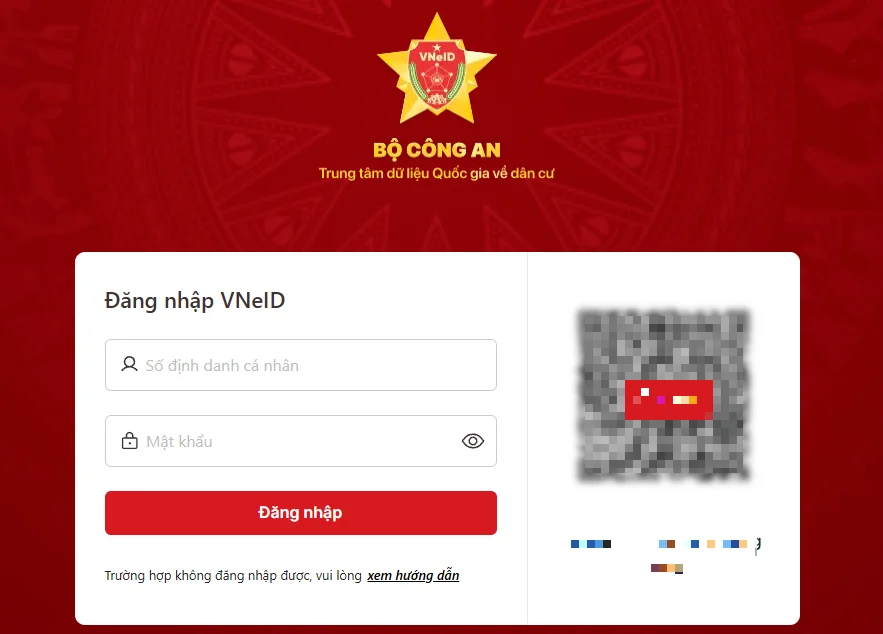 Ảnh chụp màn hình hướng dẫn nop — bước 2: Đăng nhập Dịch vụ công — Đăng nhập bằng số CCCD + mật khẩu, hoặc dùng app VNeID quét mã QR.