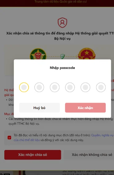 Ảnh chụp màn hình hướng dẫn nop — bước 2: Đăng nhập Dịch vụ công — Nhập mã PIN VNeID để hoàn tất đăng nhập.
