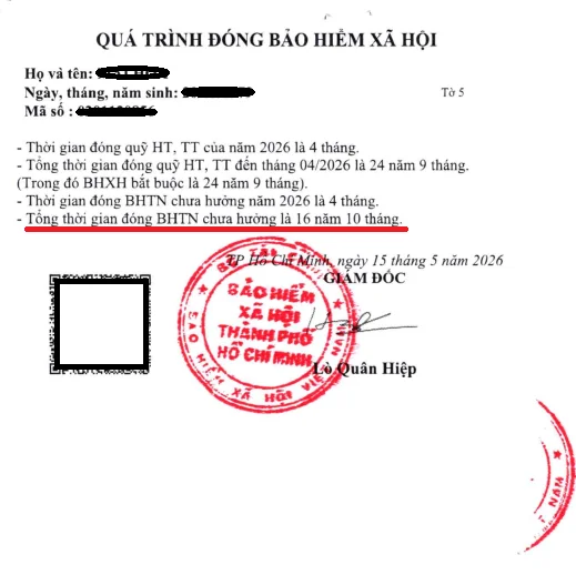 Ảnh chụp màn hình hướng dẫn nop — bước 4: Nhập thông tin cá nhân — Số tháng đóng BHTN